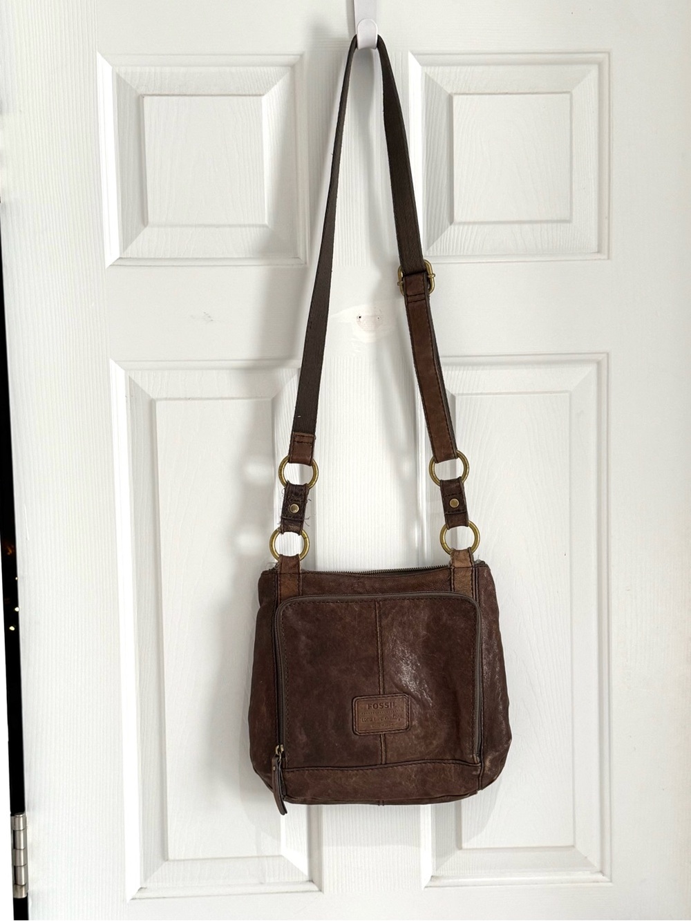 Fossil Dark Brown Leather Messenger Crossbody Bag